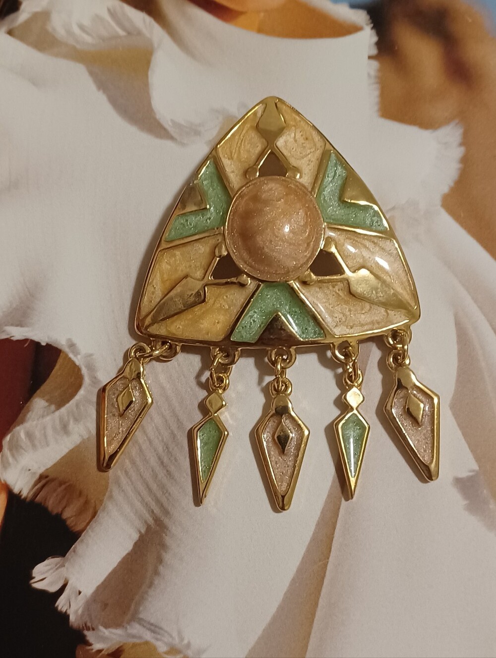 Vintage Signed ACT V Enameled Art Deco  Geometric Brooch 💫